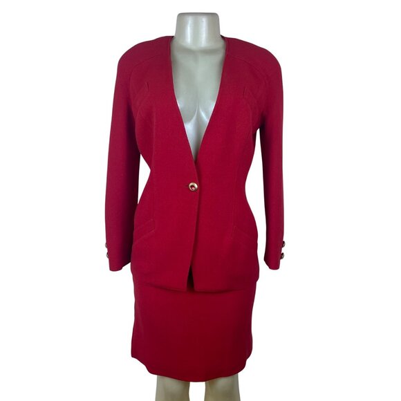 Valentino Vintage 2000's Womens Red Wool Skirt & Blazer Set Siz 8 - Picture 1 of 16